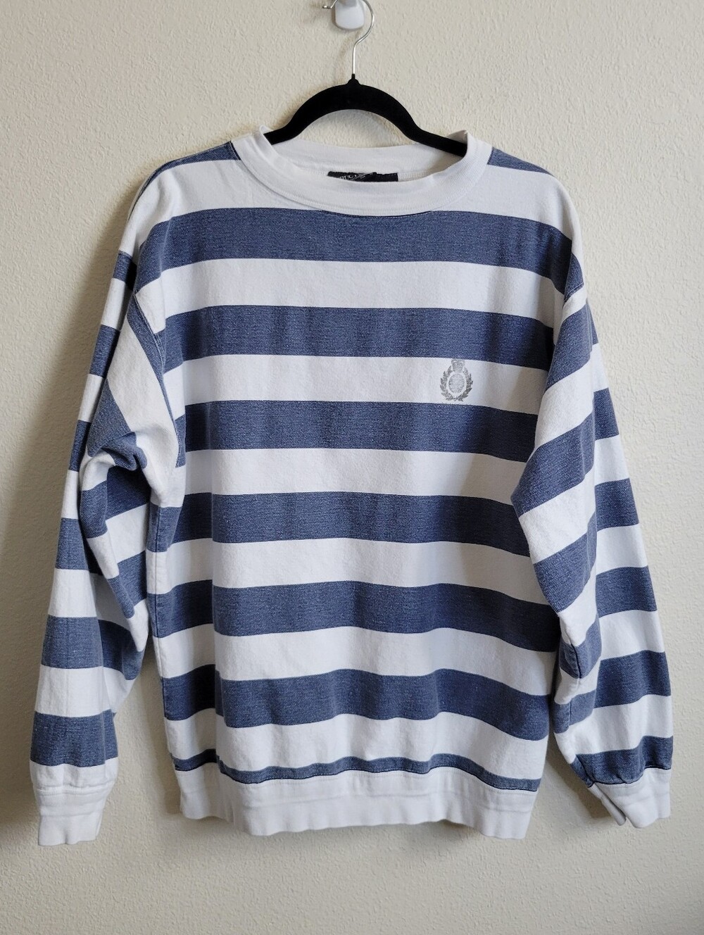 Structure Navy and White Striped Crewneck Long Sleeve Shirt Men's Large